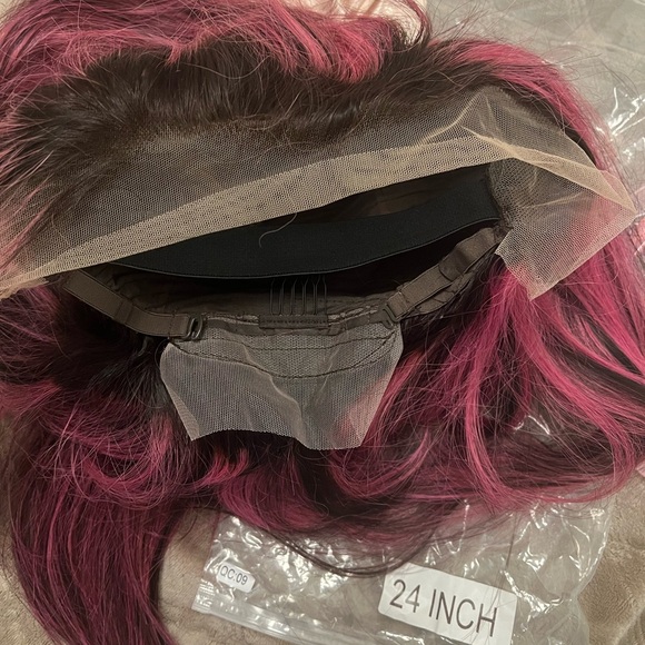 Megalook Human Hair Transparent 13x4 Lace Front Wig Purple Highlights 24 inch - Picture 9 of 11